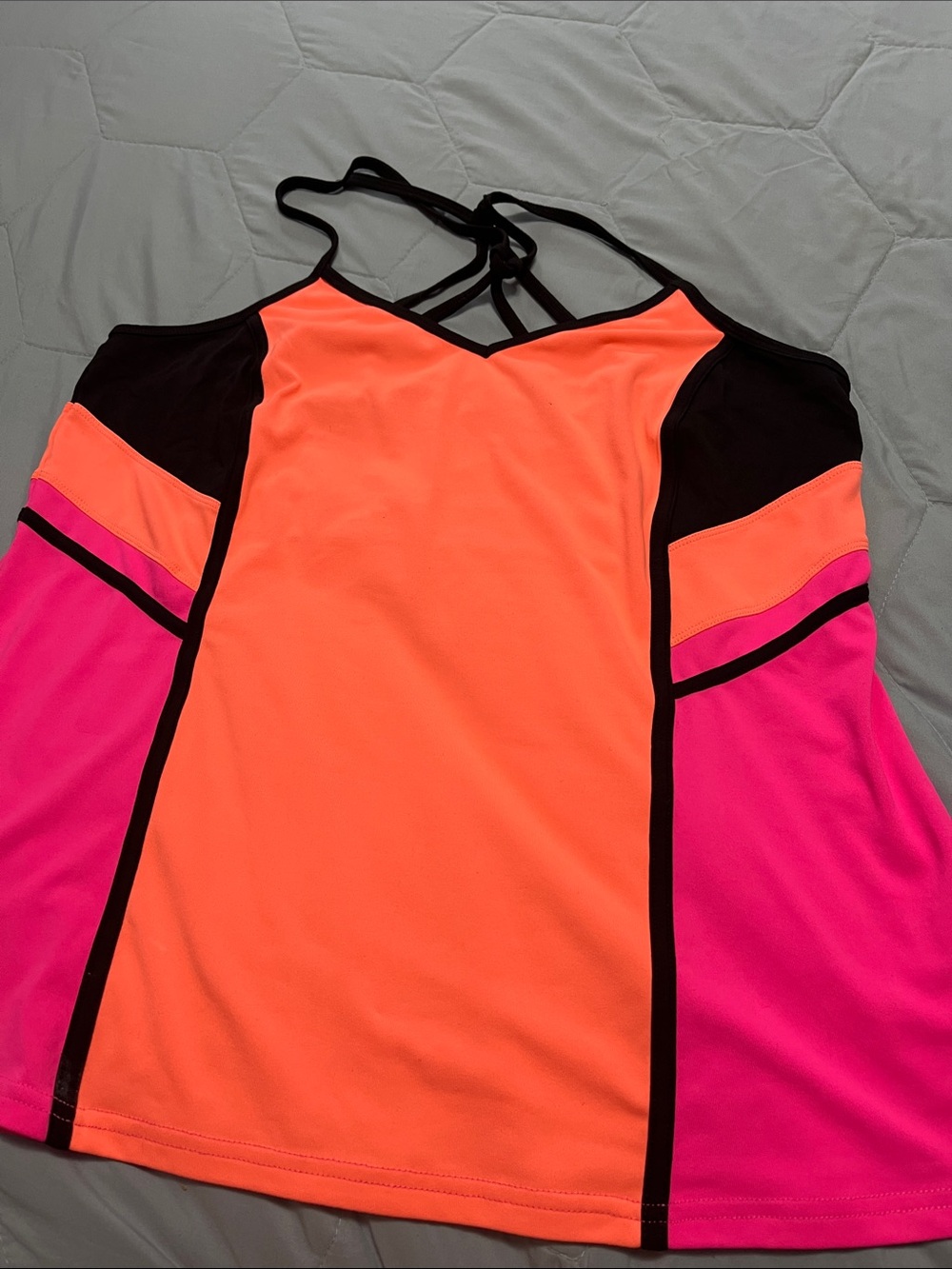 Livi Active Neon Coral, Hot Pink & Black Strappy Athletic Tank